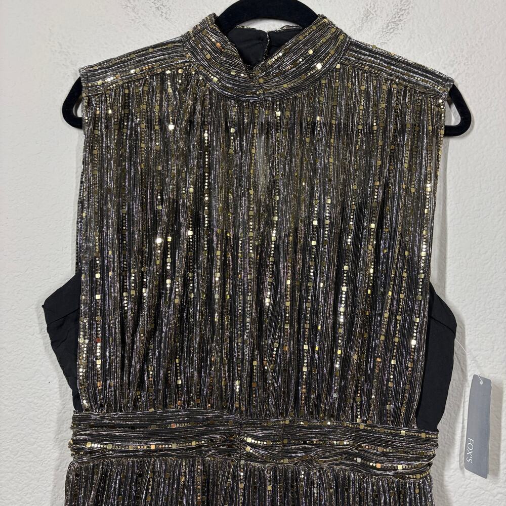 Ina [i:na] Large Metallic Gold Midi Tiered Dress Mock Neck Keyhole Sleeveless - Picture 4 of 10